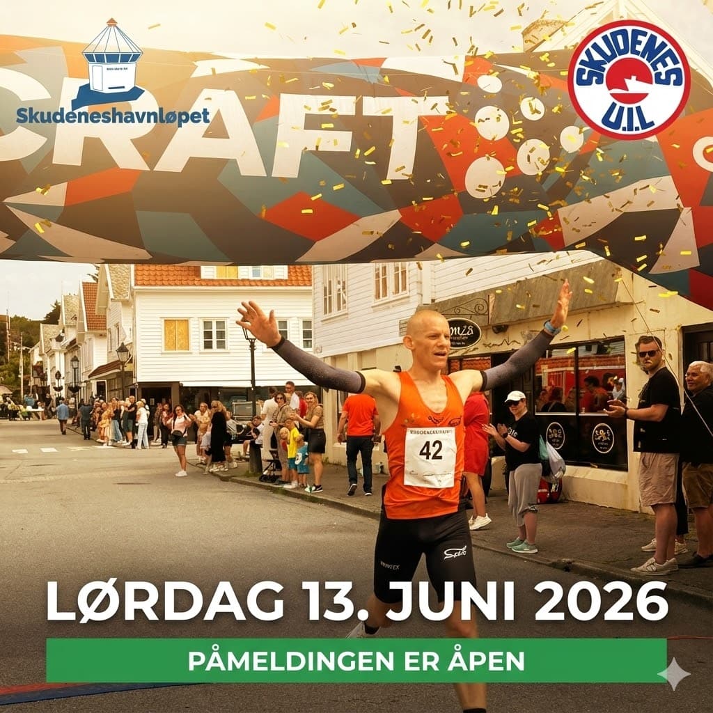 Løper krysser mållinjen i Skudeneshavn sentrum